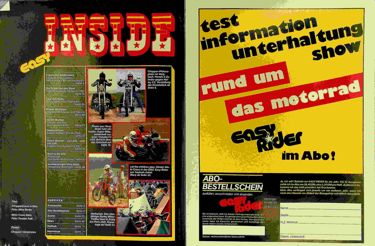 Inhaltsverzeichnis Easy Rider 07/1985