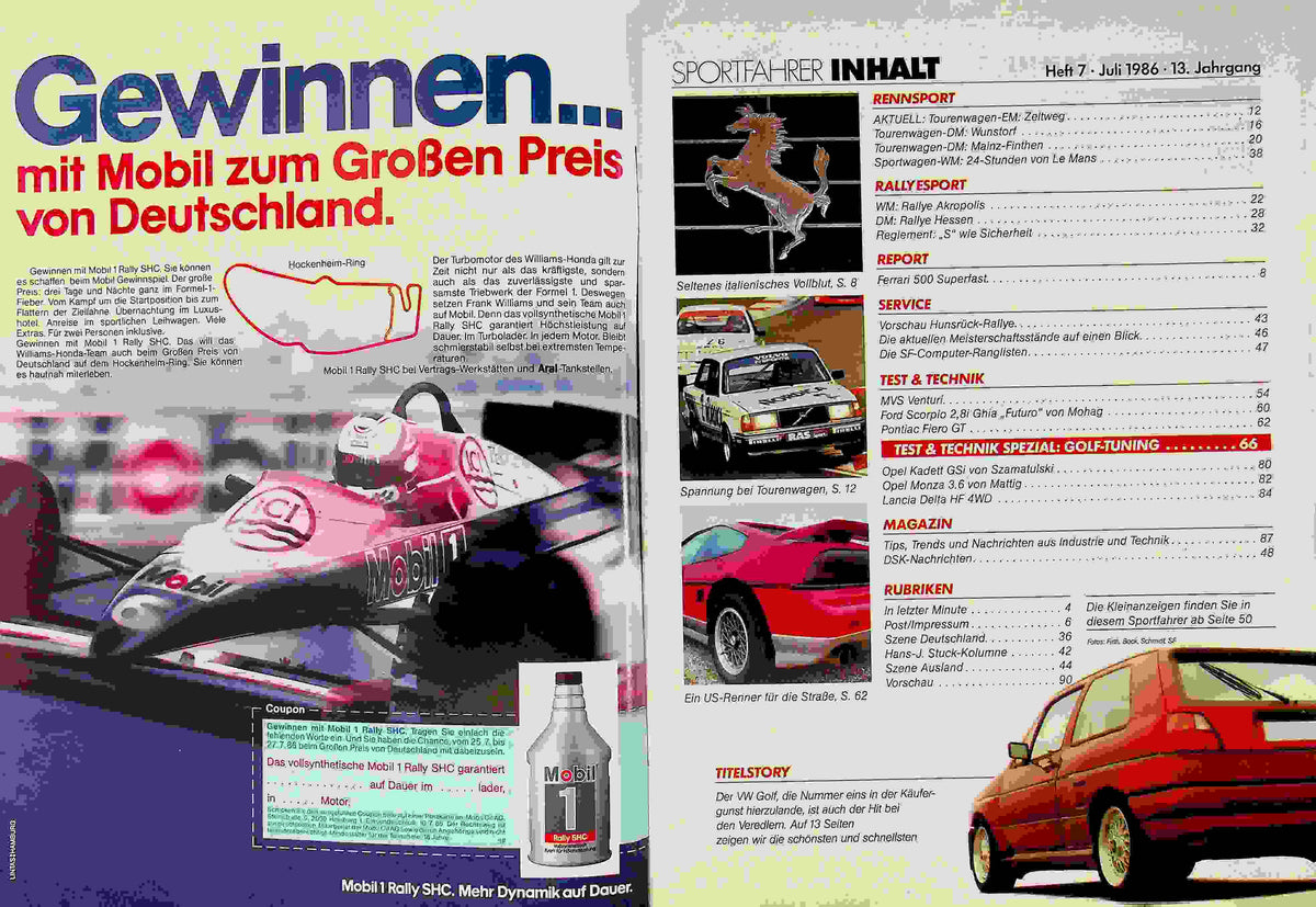 Inhaltsverzeichnis Sport Fahrer 07/1986