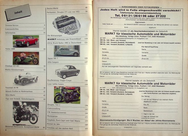 Inhaltsverzeichnis Oldtimer Markt 07/1986