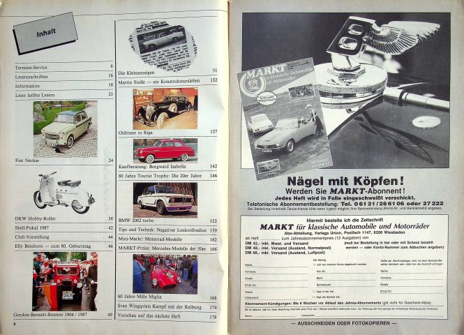 Inhaltsverzeichnis Oldtimer Markt 07/1987