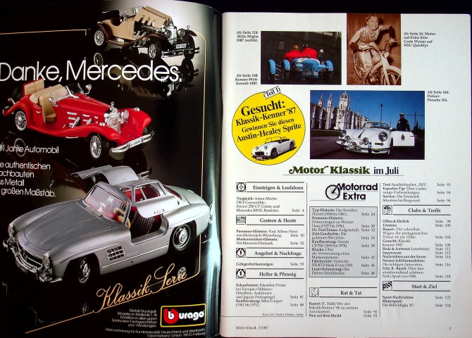 Inhaltsverzeichnis Motor Klassik 07/1987