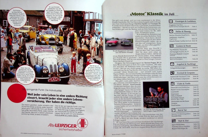 Inhaltsverzeichnis Motor Klassik 07/1988