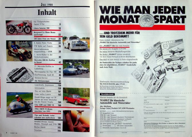 Inhaltsverzeichnis Oldtimer Markt 07/1988