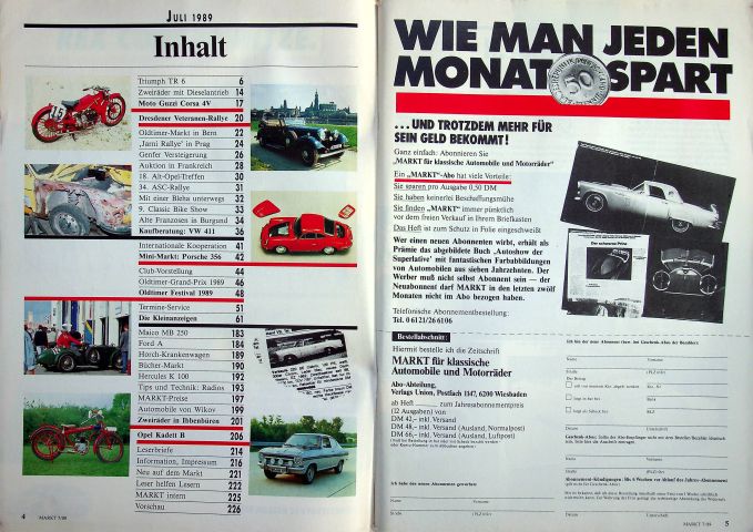 Inhaltsverzeichnis Oldtimer Markt 07/1989