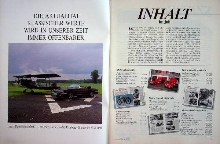 Inhaltsverzeichnis Motor Klassik 07/1989