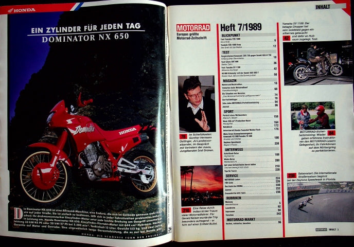 Inhaltsverzeichnis Motorrad 07/1989