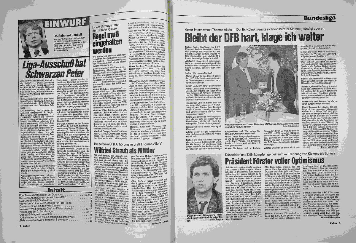 Inhaltsverzeichnis Kicker 07/1990