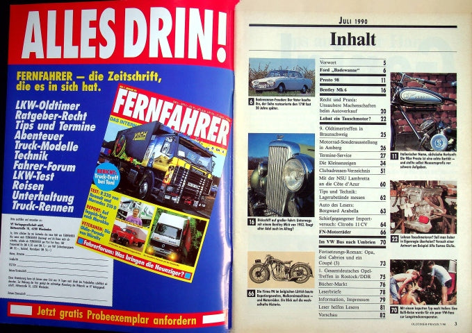Inhaltsverzeichnis Oldtimer Praxis 07/1990