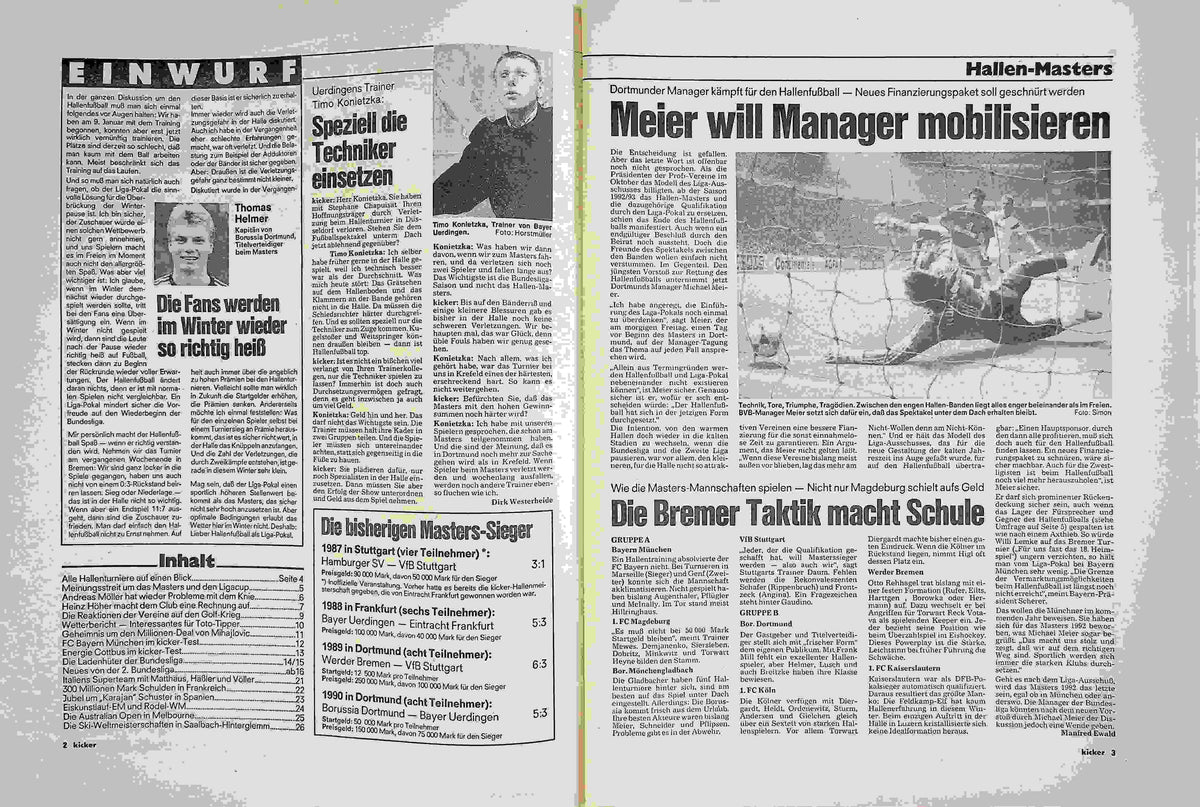 Inhaltsverzeichnis Kicker 07/1991