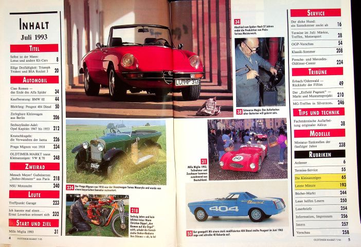Inhaltsverzeichnis Oldtimer Markt 07/1993