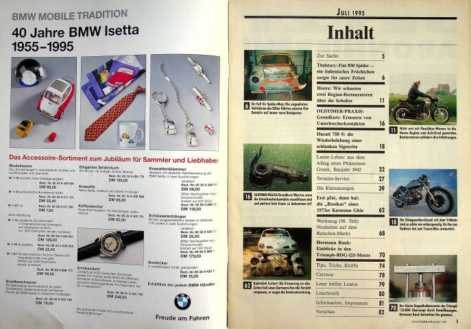 Inhaltsverzeichnis Oldtimer Praxis 07/1995