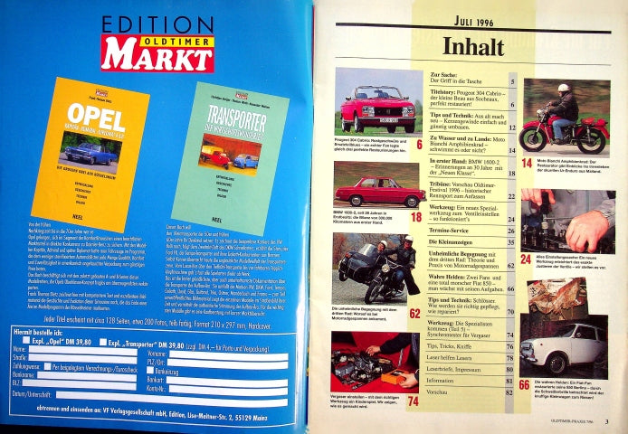 Inhaltsverzeichnis Oldtimer Praxis 07/1996