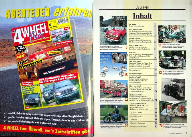 Inhaltsverzeichnis Oldtimer Praxis 07/1998