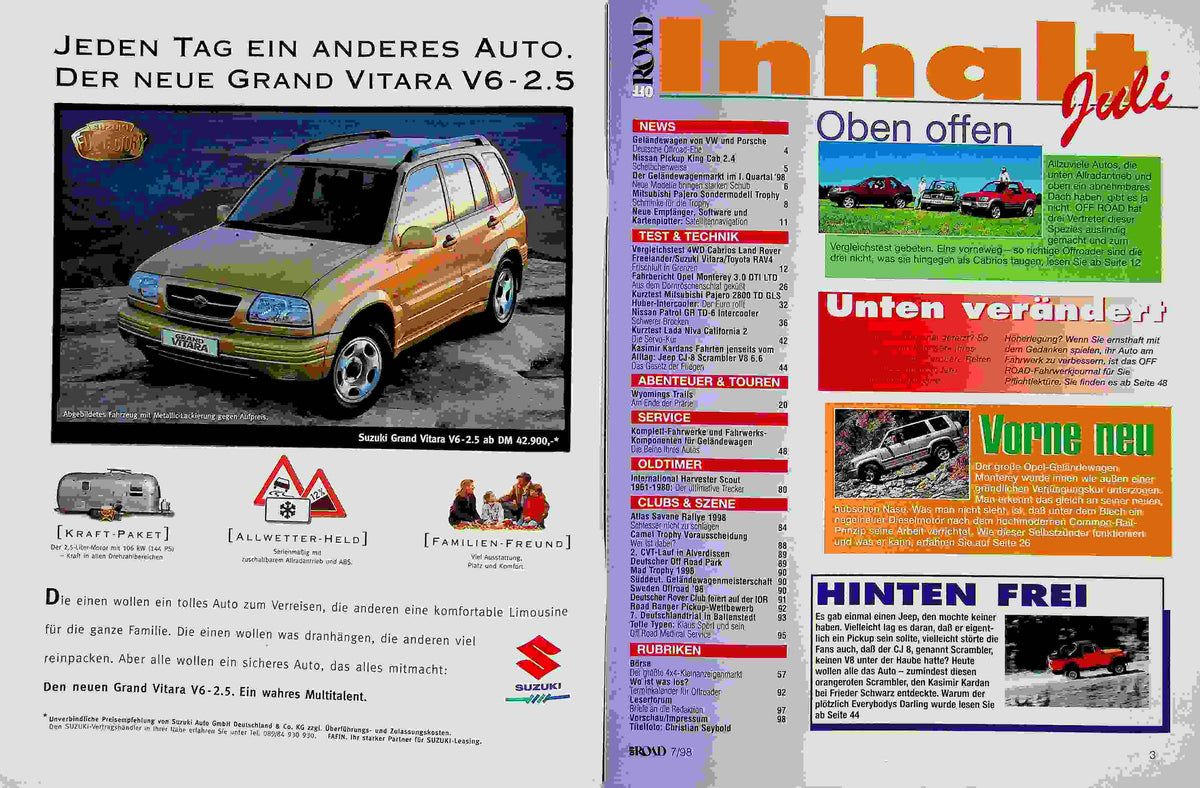 Inhaltsverzeichnis Offroad 07/1998