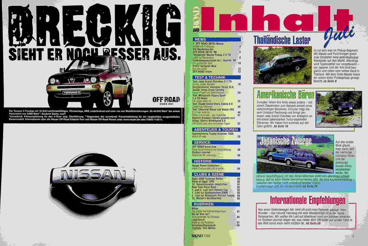 Inhaltsverzeichnis Offroad 07/1999