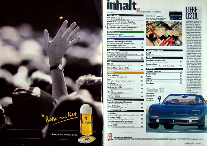 Inhaltsverzeichnis Auto Bild 07/1999