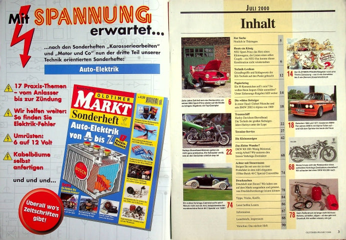 Inhaltsverzeichnis Oldtimer Praxis 07/2000