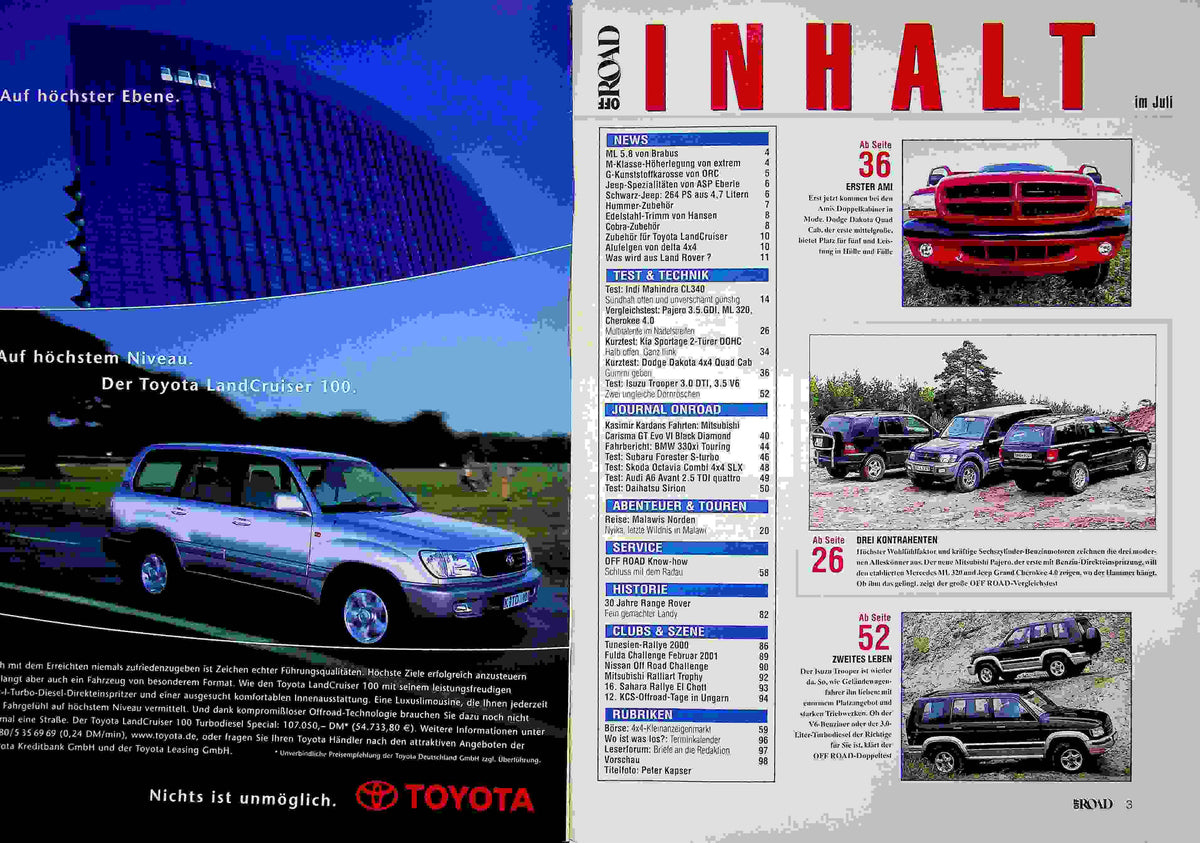 Inhaltsverzeichnis Offroad 07/2000