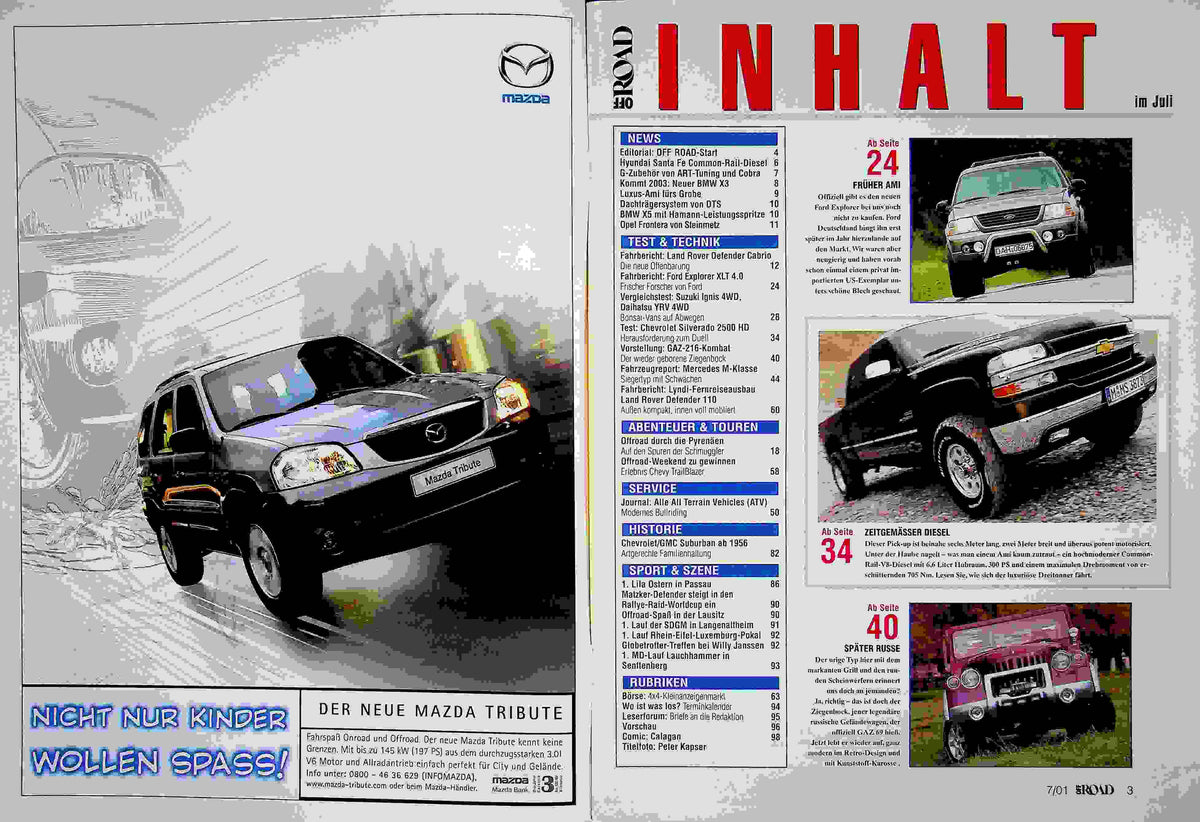 Inhaltsverzeichnis Offroad 07/2001