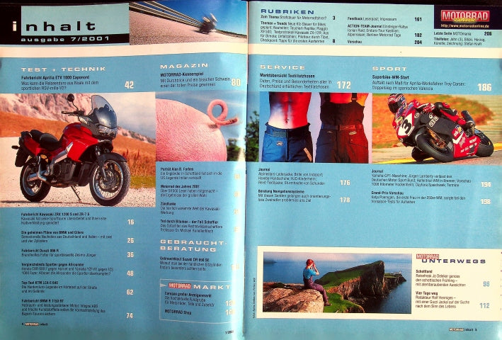 Inhaltsverzeichnis Motorrad 07/2001