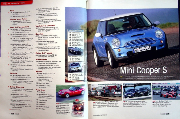 Inhaltsverzeichnis Auto Motor und Sport 07/2002