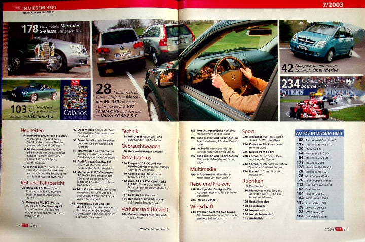 Inhaltsverzeichnis Auto Motor und Sport 07/2003