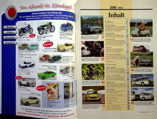 Inhaltsverzeichnis Oldtimer Praxis 07/2003