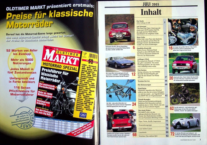 Inhaltsverzeichnis Oldtimer Praxis 07/2005