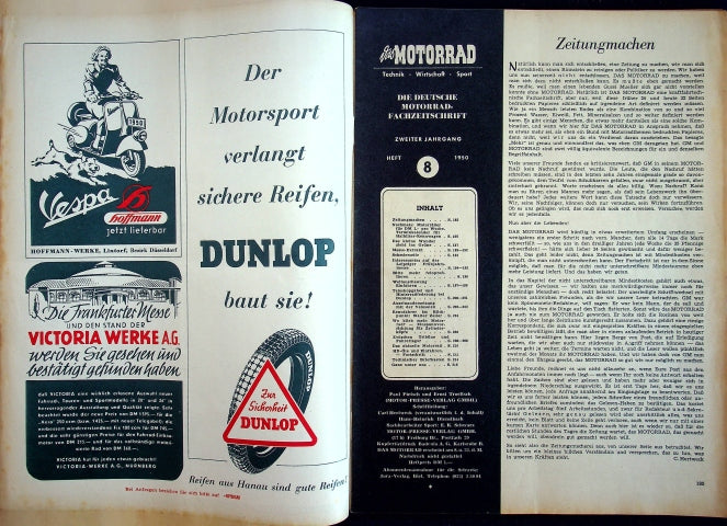 Inhaltsverzeichnis Motorrad 08/1950