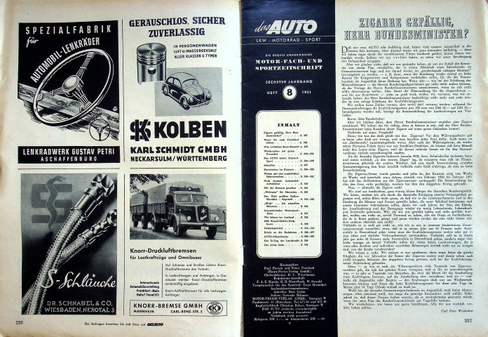 Inhaltsverzeichnis Auto Motor und Sport 08/1951