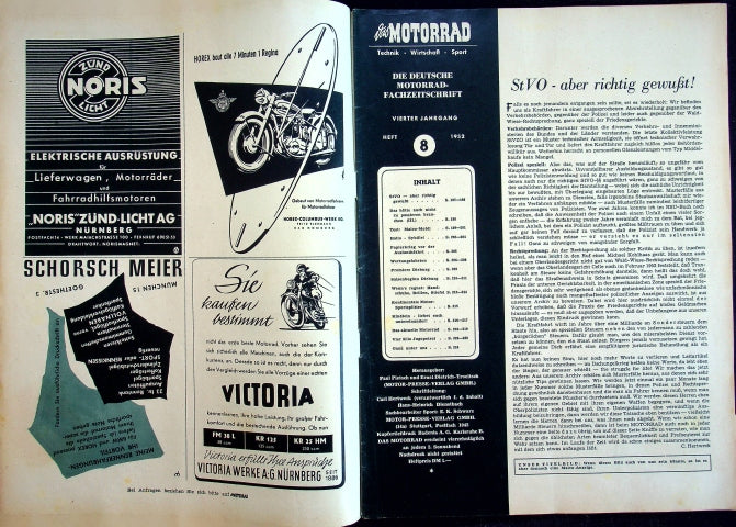 Inhaltsverzeichnis Motorrad 08/1952