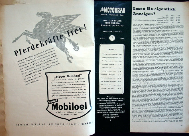 Inhaltsverzeichnis Motorrad 08/1954
