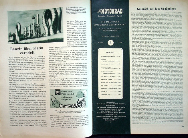Inhaltsverzeichnis Motorrad 08/1955