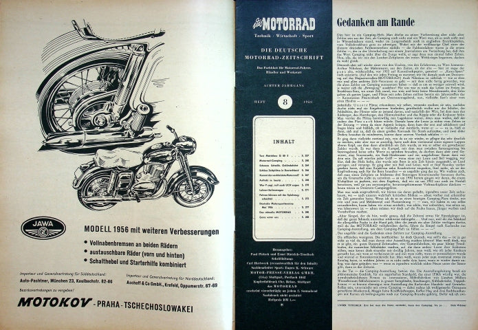 Inhaltsverzeichnis Motorrad 08/1956
