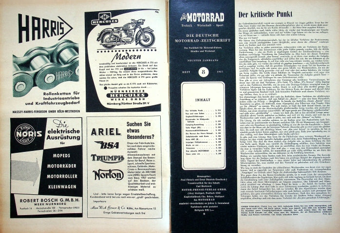 Inhaltsverzeichnis Motorrad 08/1957