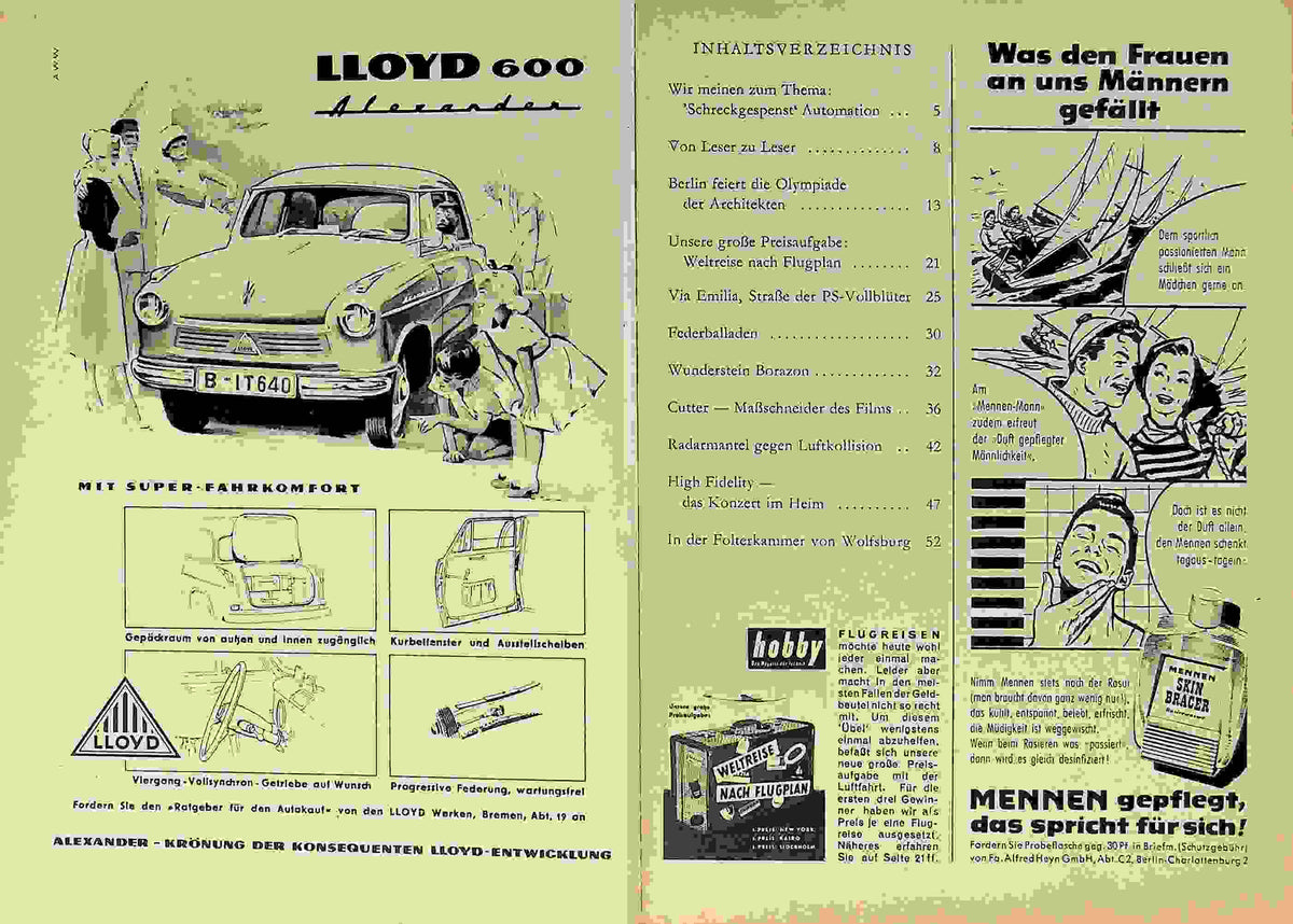 Inhaltsverzeichnis Hobby 08/1957