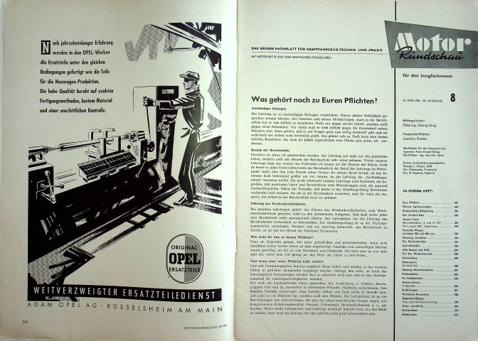 Inhaltsverzeichnis Motor Rundschau 08/1958
