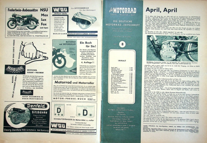 Inhaltsverzeichnis Motorrad 08/1958