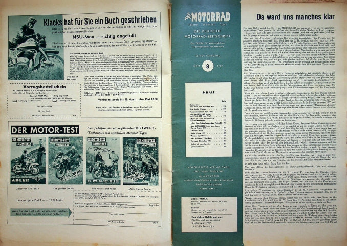 Inhaltsverzeichnis Motorrad 08/1959