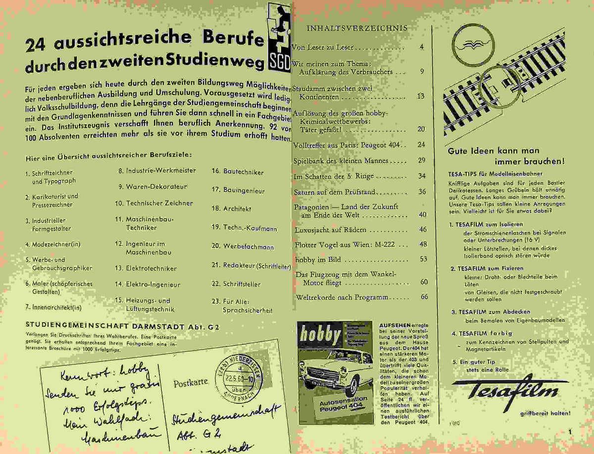 Inhaltsverzeichnis Hobby 08/1960