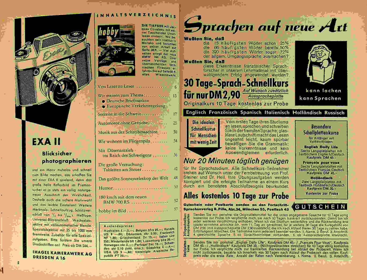 Inhaltsverzeichnis Hobby 08/1961