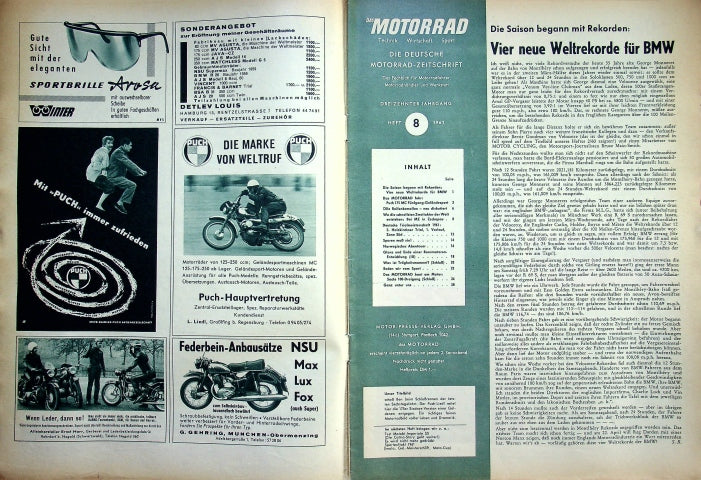 Inhaltsverzeichnis Motorrad 08/1961