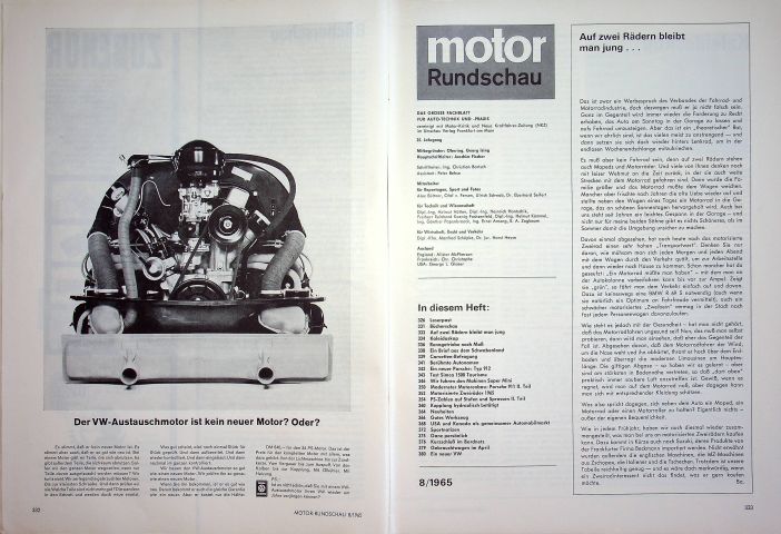 Inhaltsverzeichnis Motor Rundschau 08/1965