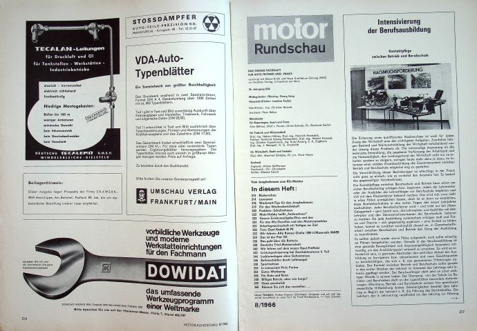 Inhaltsverzeichnis Motor Rundschau 08/1966