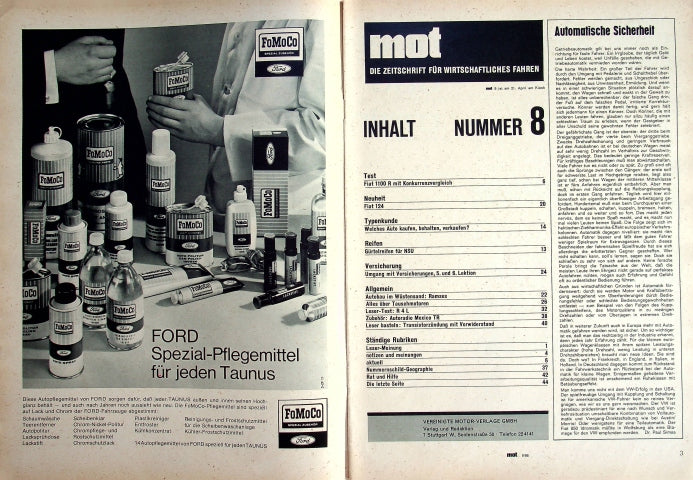 Inhaltsverzeichnis MOT 08/1966