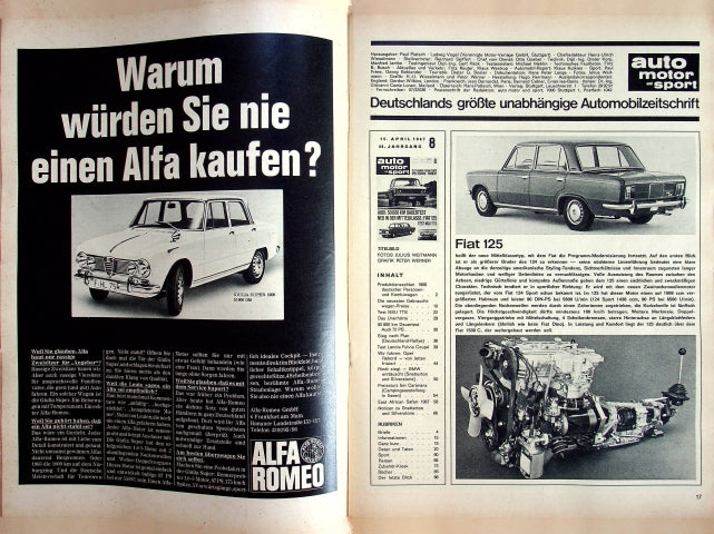 Inhaltsverzeichnis Auto Motor und Sport 08/1967