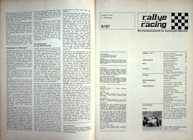 Inhaltsverzeichnis Rallye Racing 08/1967