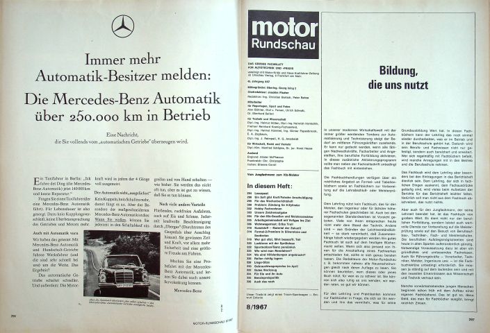 Inhaltsverzeichnis Motor Rundschau 08/1967