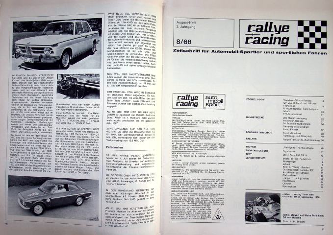 Inhaltsverzeichnis Rallye Racing 08/1968