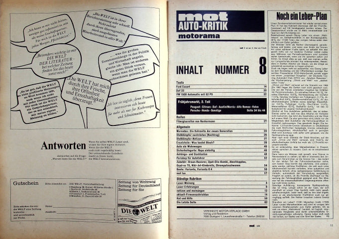 Inhaltsverzeichnis MOT 08/1968